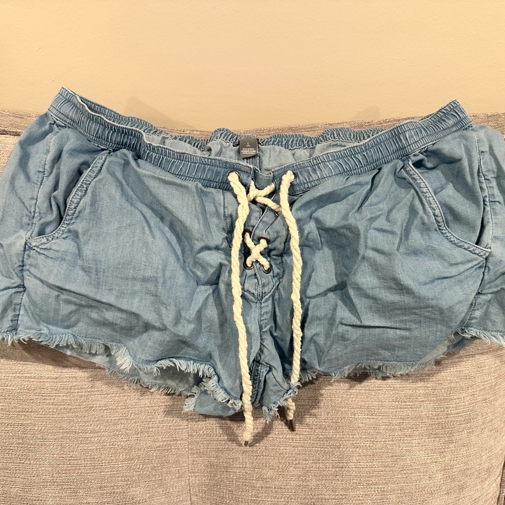 Aerie Chambray Shorts with Lace-Up Detail